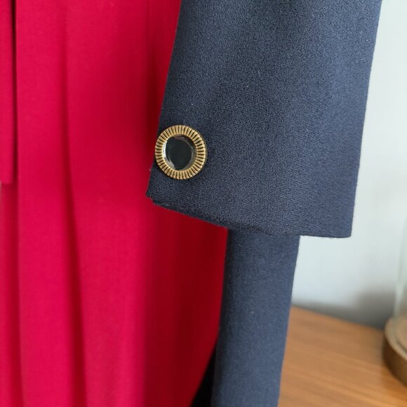 Vintage 80’s Lilli Ann Sheath Dress Button Front Wool Colorblock L Navy Pink - Picture 7 of 13